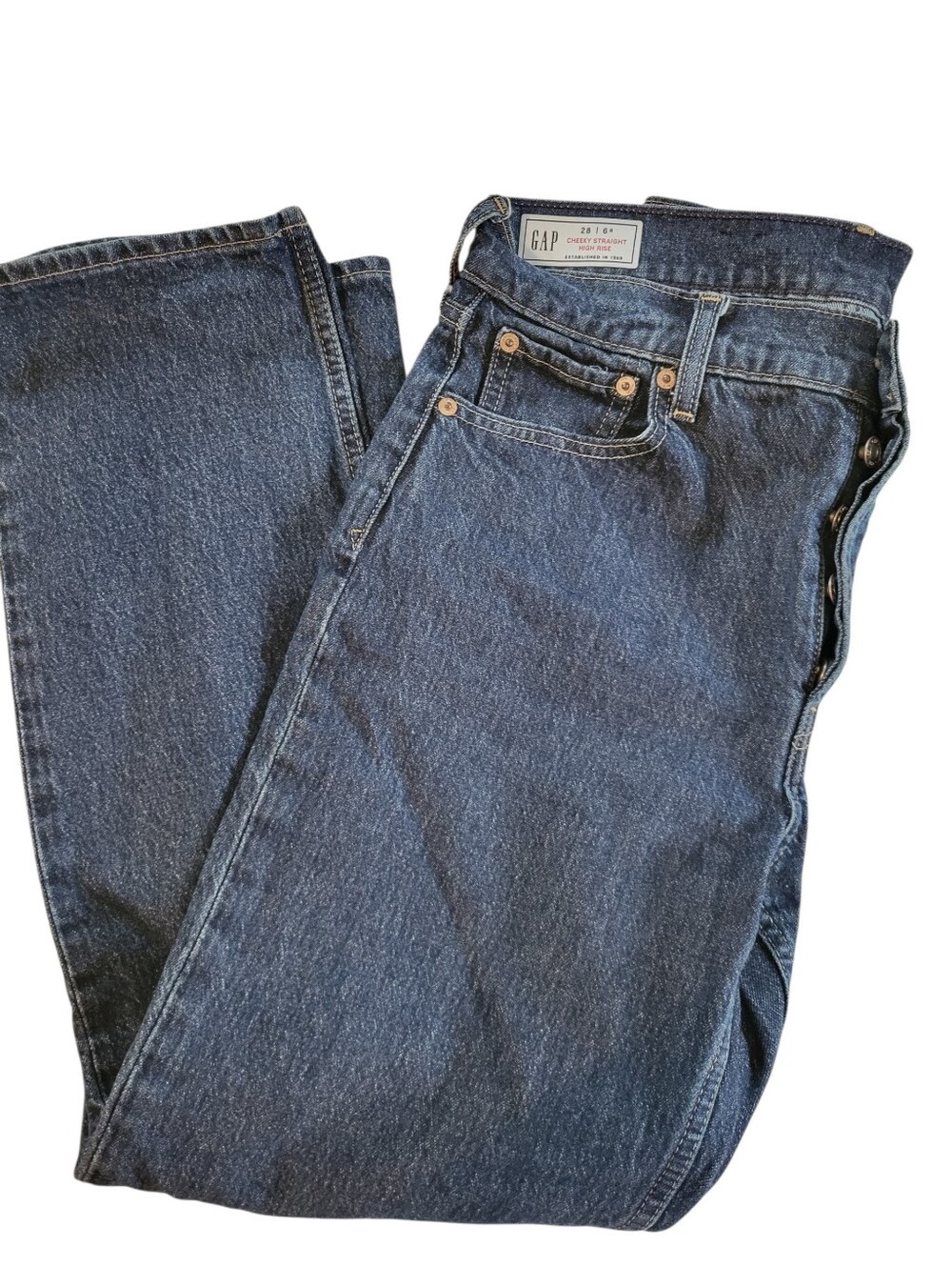 GAP Jeans Womens 28 6R Cheeky Straight High Rise Dark Wash Blue Button Fly
